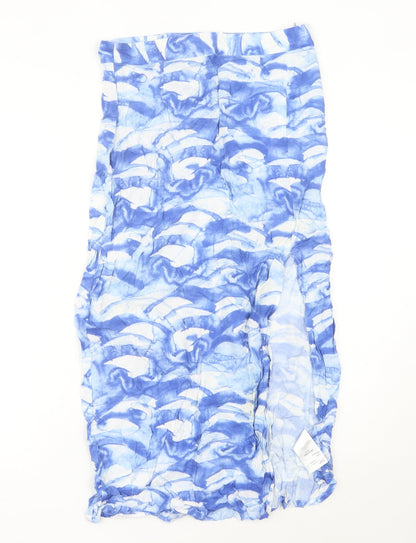 Monki Womens Blue Midi Viscose Skirt Size 10 Straight Boho Casual