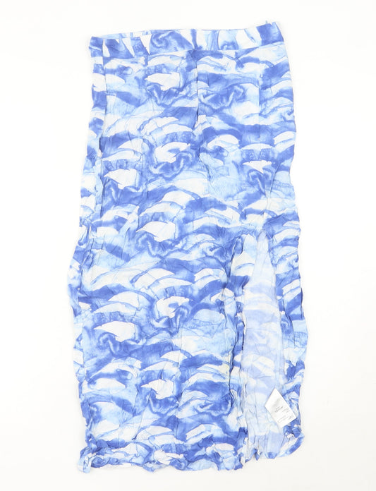 Monki Womens Blue Midi Viscose Skirt Size 10 Straight Boho Casual