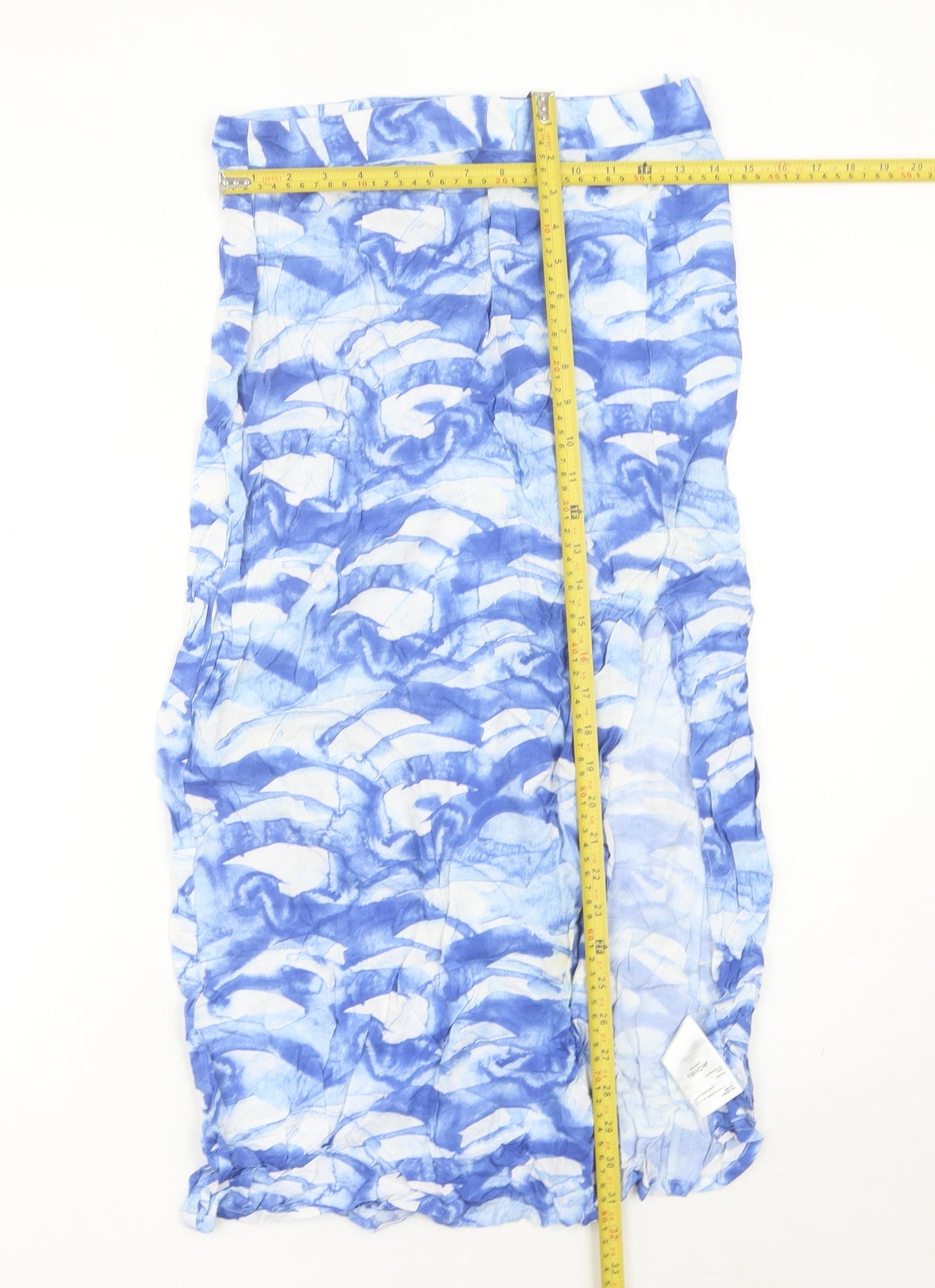 Monki Womens Blue Midi Viscose Skirt Size 10 Straight Boho Casual