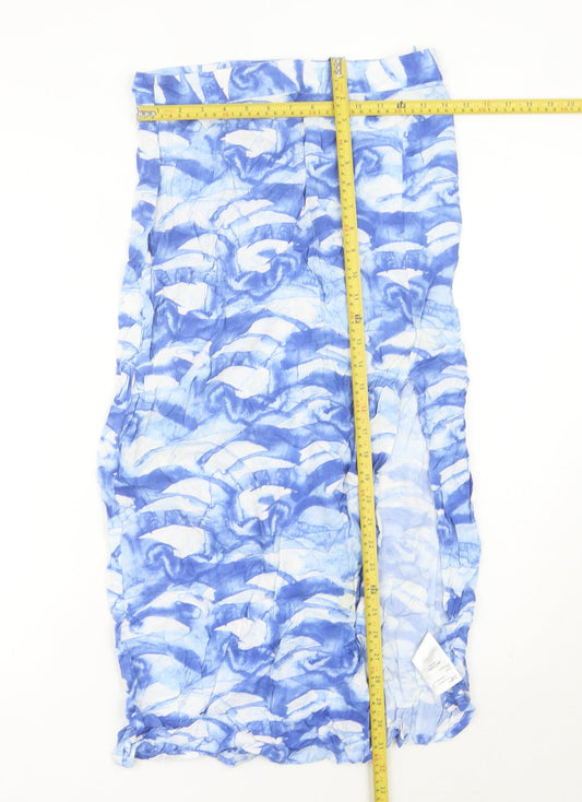 Monki Womens Blue Midi Viscose Skirt Size 10 Straight Boho Casual