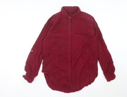 Womens UK Size 10 Warehouse Red Basic Button-Up