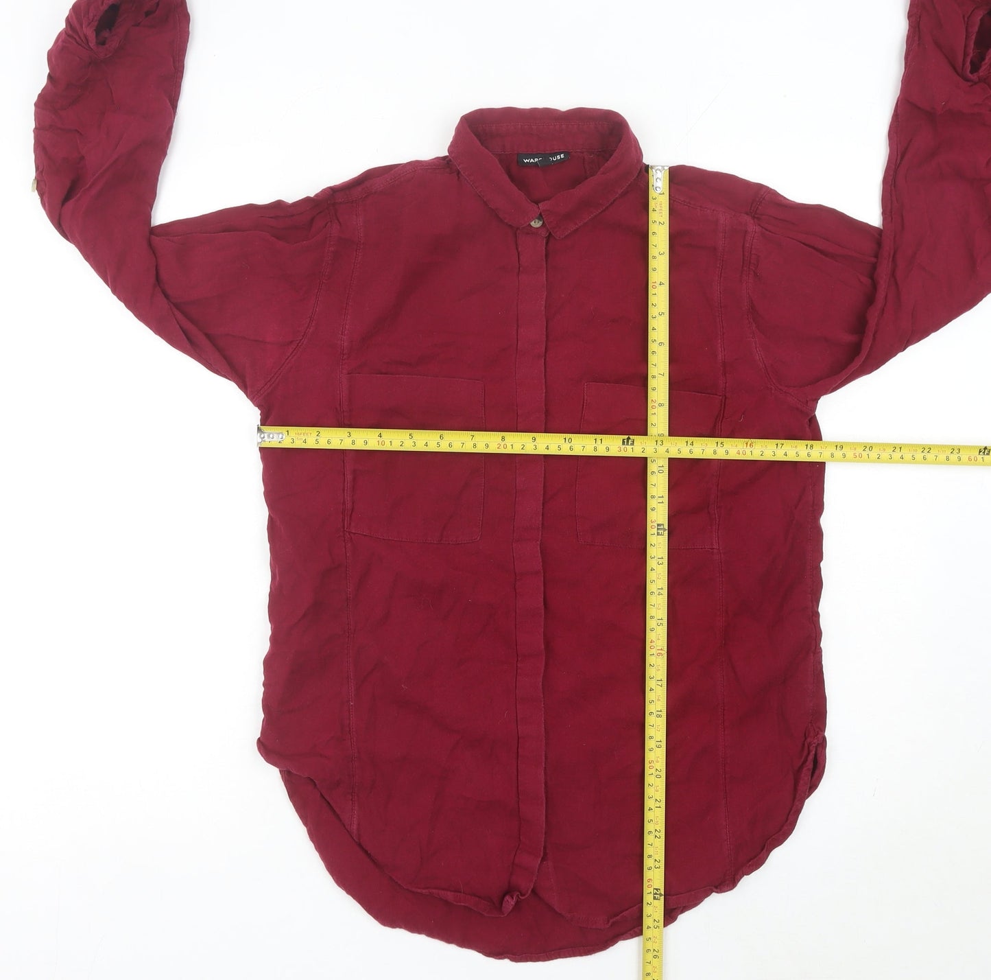 Womens UK Size 10 Warehouse Red Basic Button-Up