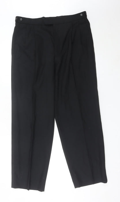 Marks and Spencer Men’s Black 34x29 Pleated Wool Blend Dress Pants