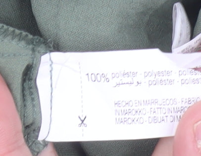 Zara Women Green L V-Neck Jumpsuit 3/4 Sleeve Straight Leg