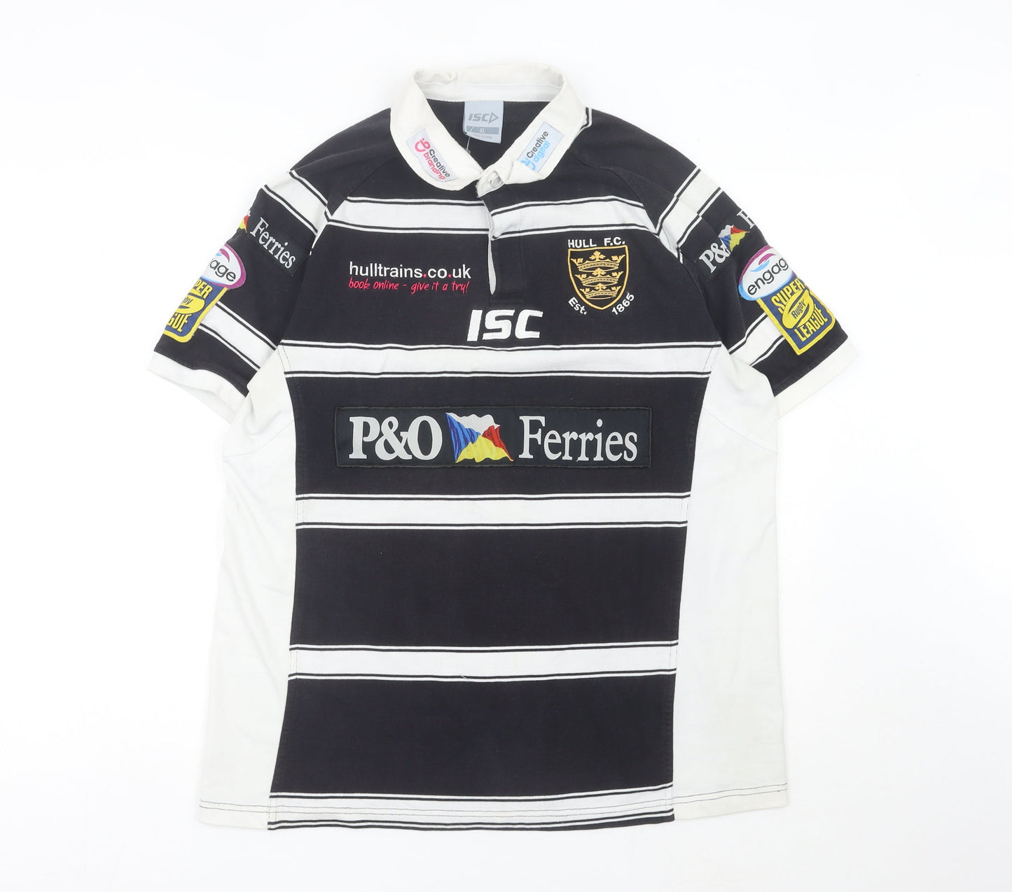 ISC Hull F.C. Rugby Polo Shirt Men Black XL Striped Sports Top