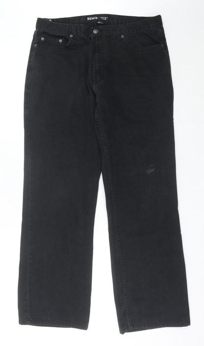 Denim Co Mens Black Straight Leg Jeans W36 L32 Regular Fit