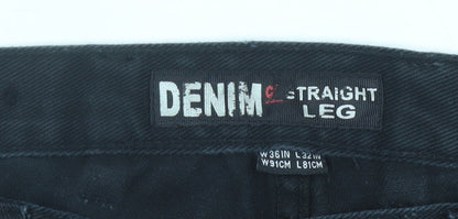 Denim Co Mens Black Straight Leg Jeans W36 L32 Regular Fit