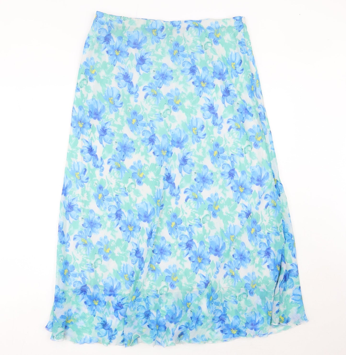 Autonomy Womens Blue Floral Midi A-Line Skirt Size 16