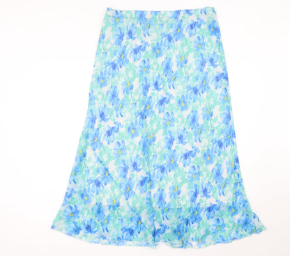 Autonomy Womens Blue Floral Midi A-Line Skirt Size 16