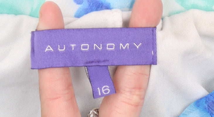 Autonomy Womens Blue Floral Midi A-Line Skirt Size 16