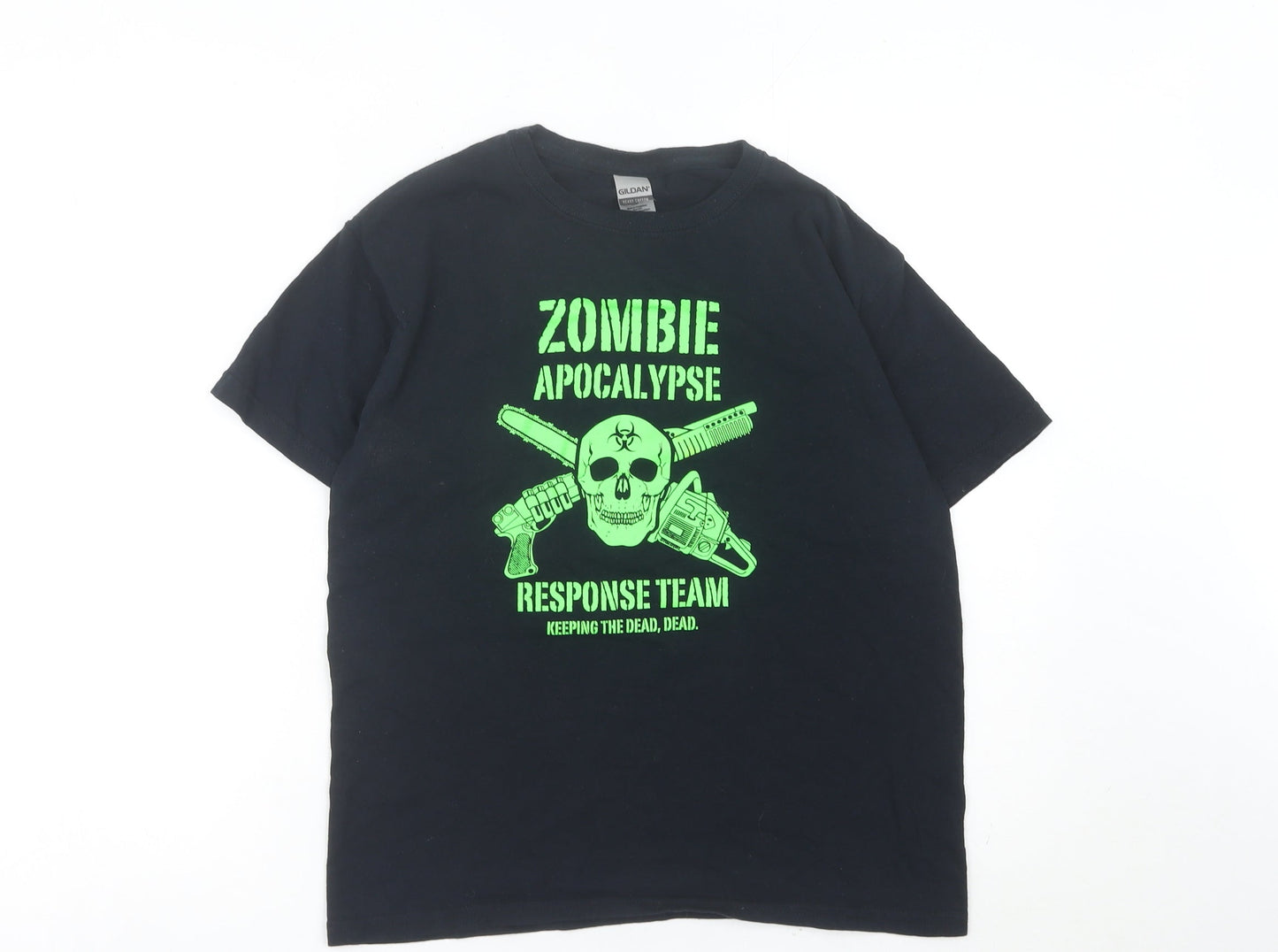 Gildan Boys Black Zombie Apocalypse Graphic T-Shirt Size L Crew Neck