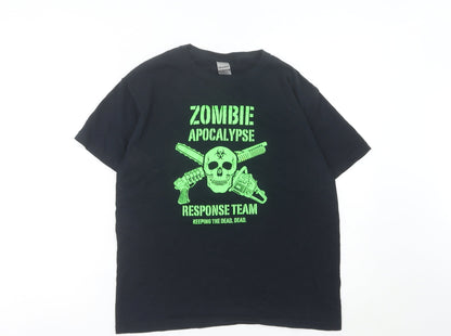 Gildan Boys Black Zombie Apocalypse Graphic T-Shirt Size L Crew Neck