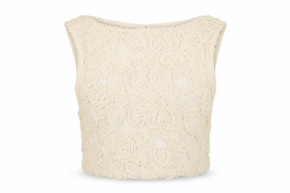 Peppermayo Women Ivory Floral Cropped Tank Top Size 4