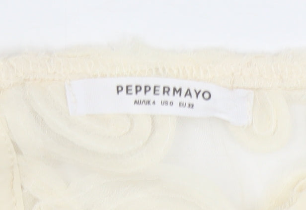 Peppermayo Women Ivory Floral Cropped Tank Top Size 4