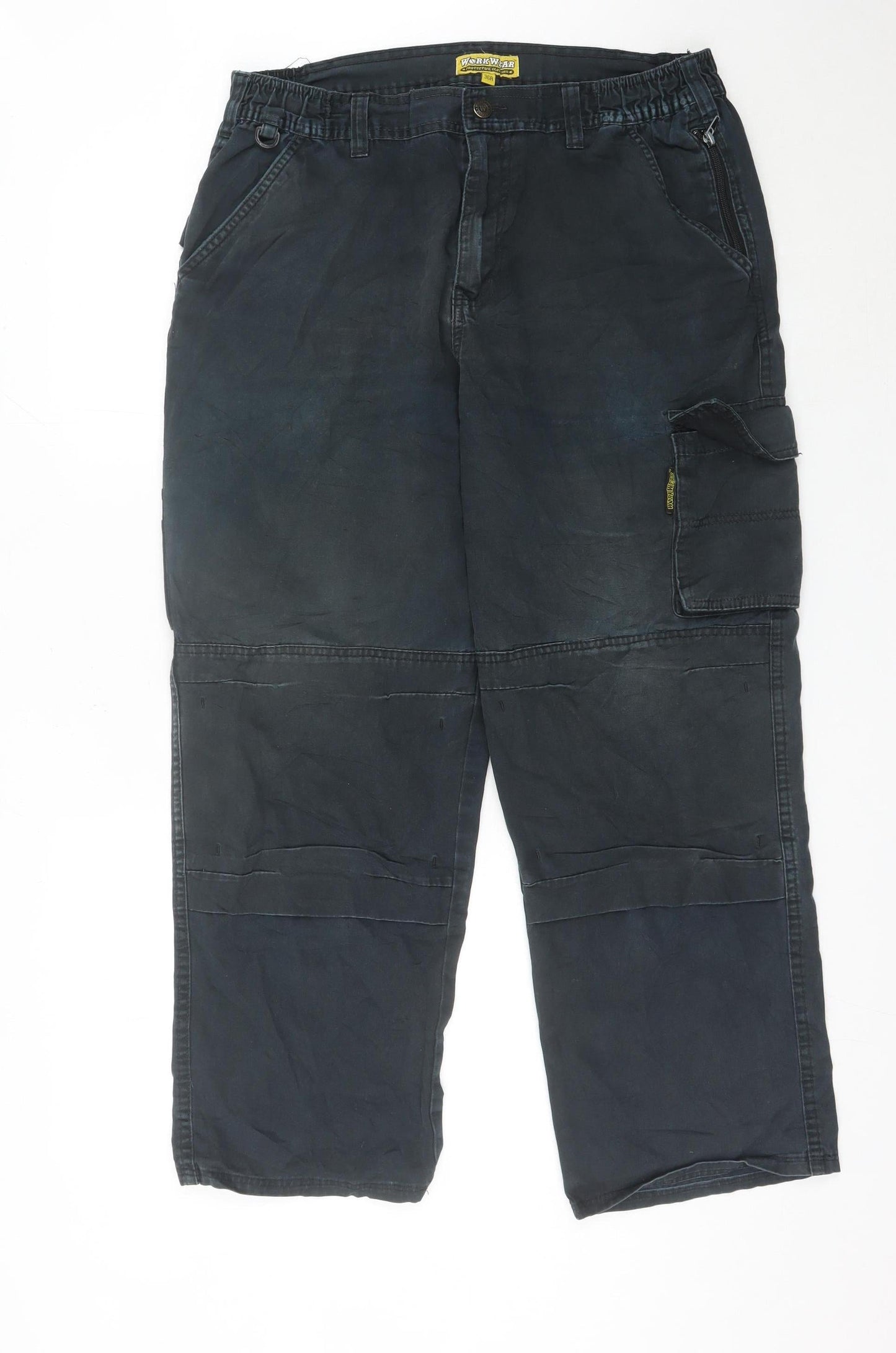 WorkWear Mens Black Cargo Trousers 36R Cotton Work Pants