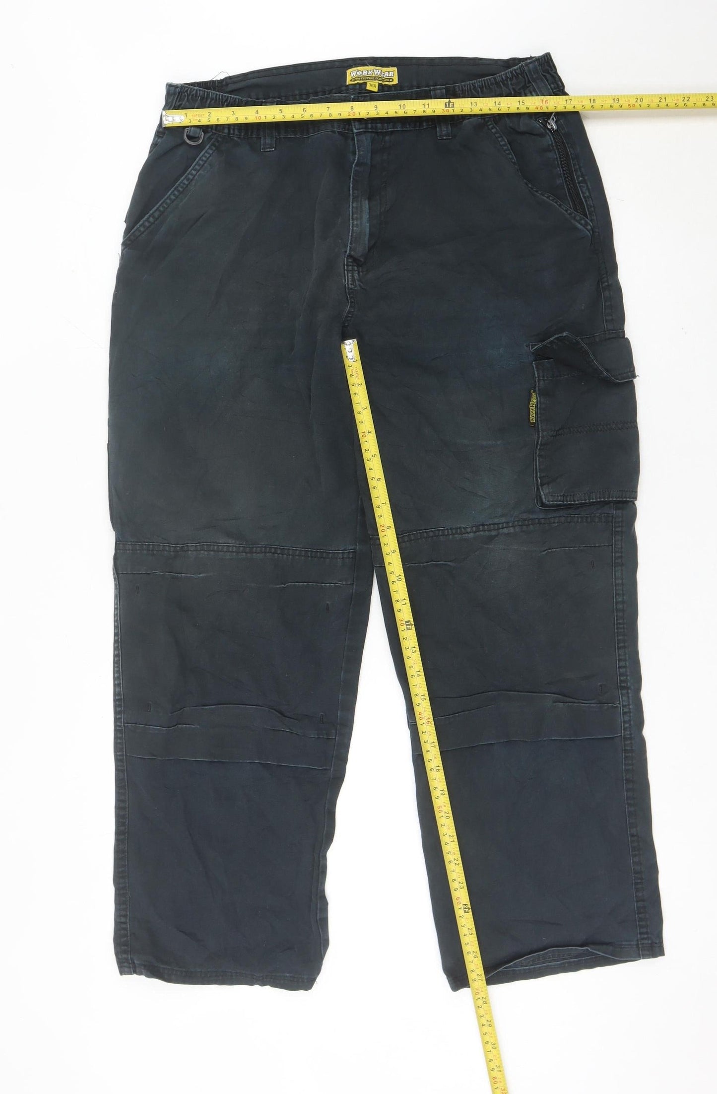 WorkWear Mens Black Cargo Trousers 36R Cotton Work Pants