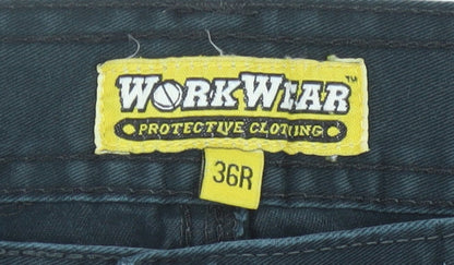 WorkWear Mens Black Cargo Trousers 36R Cotton Work Pants