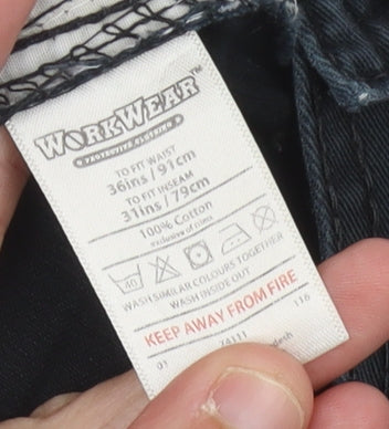 WorkWear Mens Black Cargo Trousers 36R Cotton Work Pants