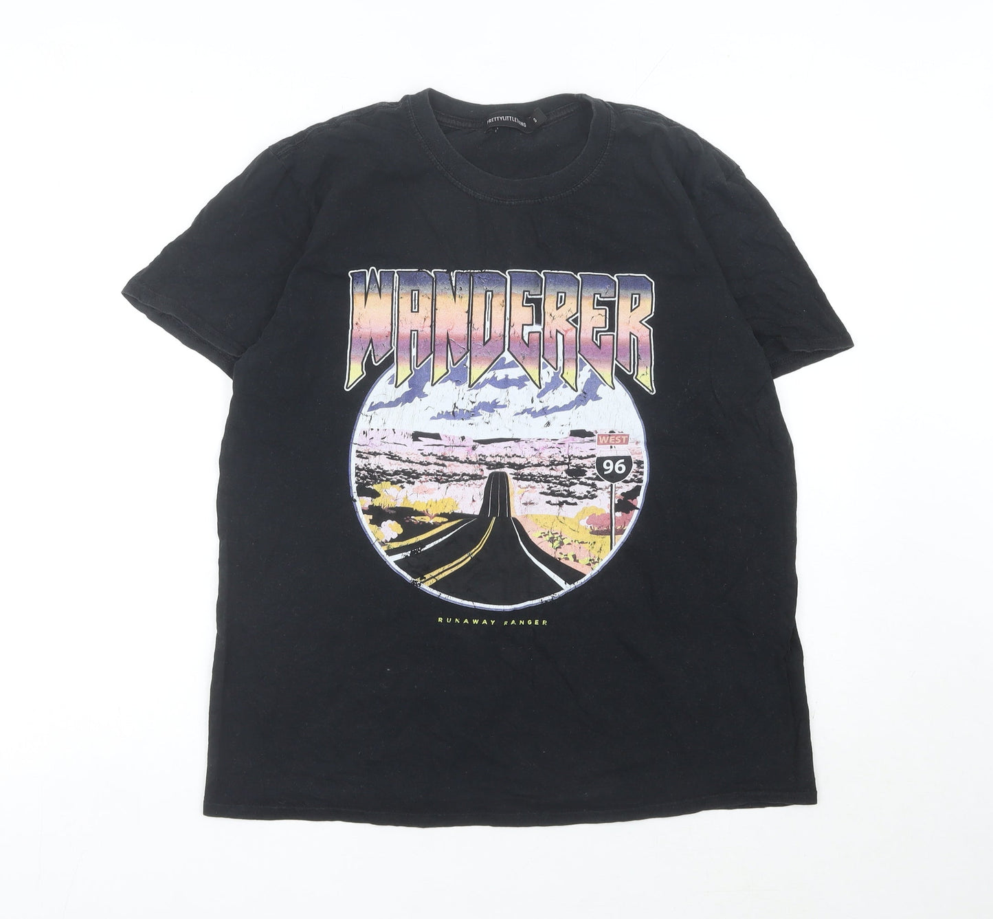 PrettyLittleThing Womens Black Graphic Wanderer T-Shirt Size S