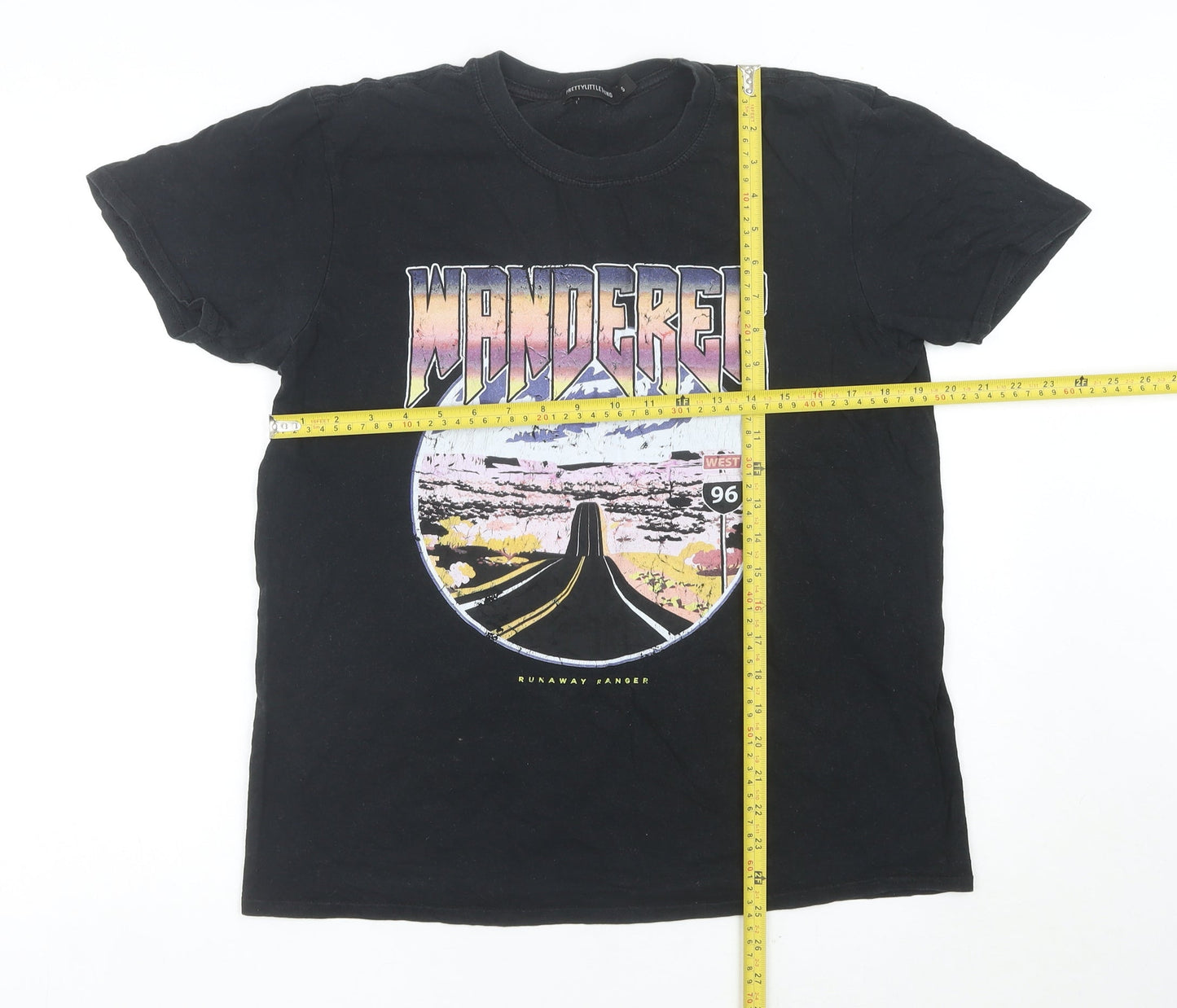 PrettyLittleThing Womens Black Graphic Wanderer T-Shirt Size S