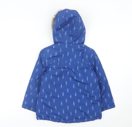 Cath Kids Girls Blue Parka Coat 4-5 Years Hooded Fur Trim Winter Jacket