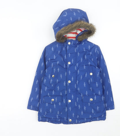 Cath Kids Girls Blue Parka Coat 4-5 Years Hooded Fur Trim Winter Jacket