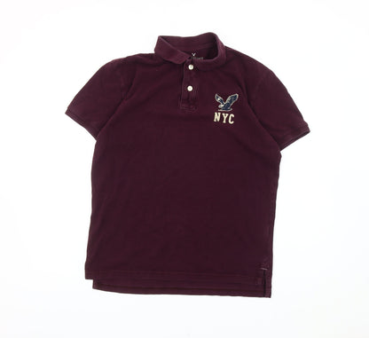 American Eagle Men’s Purple Polo Shirt M Classic Fit Embroidered NYC