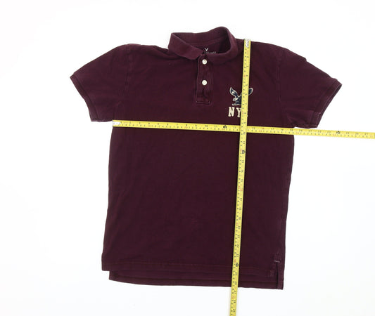 American Eagle Men’s Purple Polo Shirt M Classic Fit Embroidered NYC