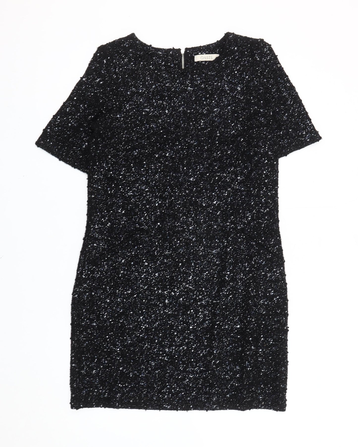 Oasis Women’s Black Sequin Sheath Short Sleeve Short Dress XS