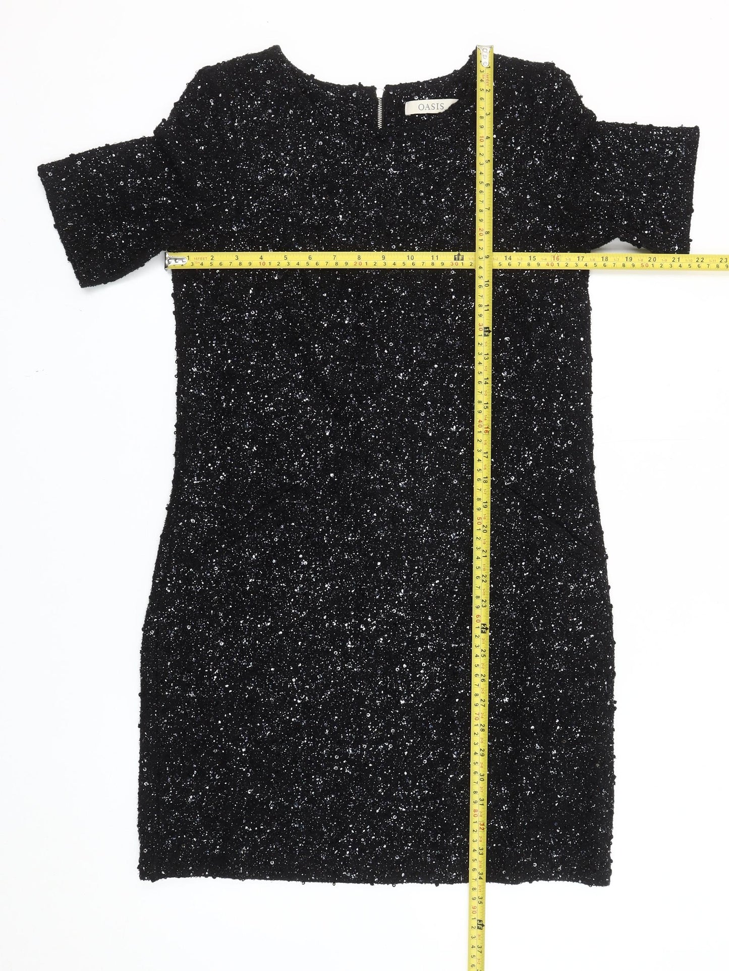 Oasis Women’s Black Sequin Sheath Short Sleeve Short Dress XS