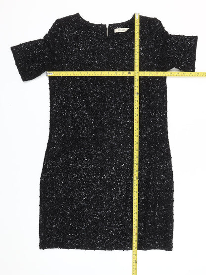 Oasis Women’s Black Sequin Sheath Short Sleeve Short Dress XS
