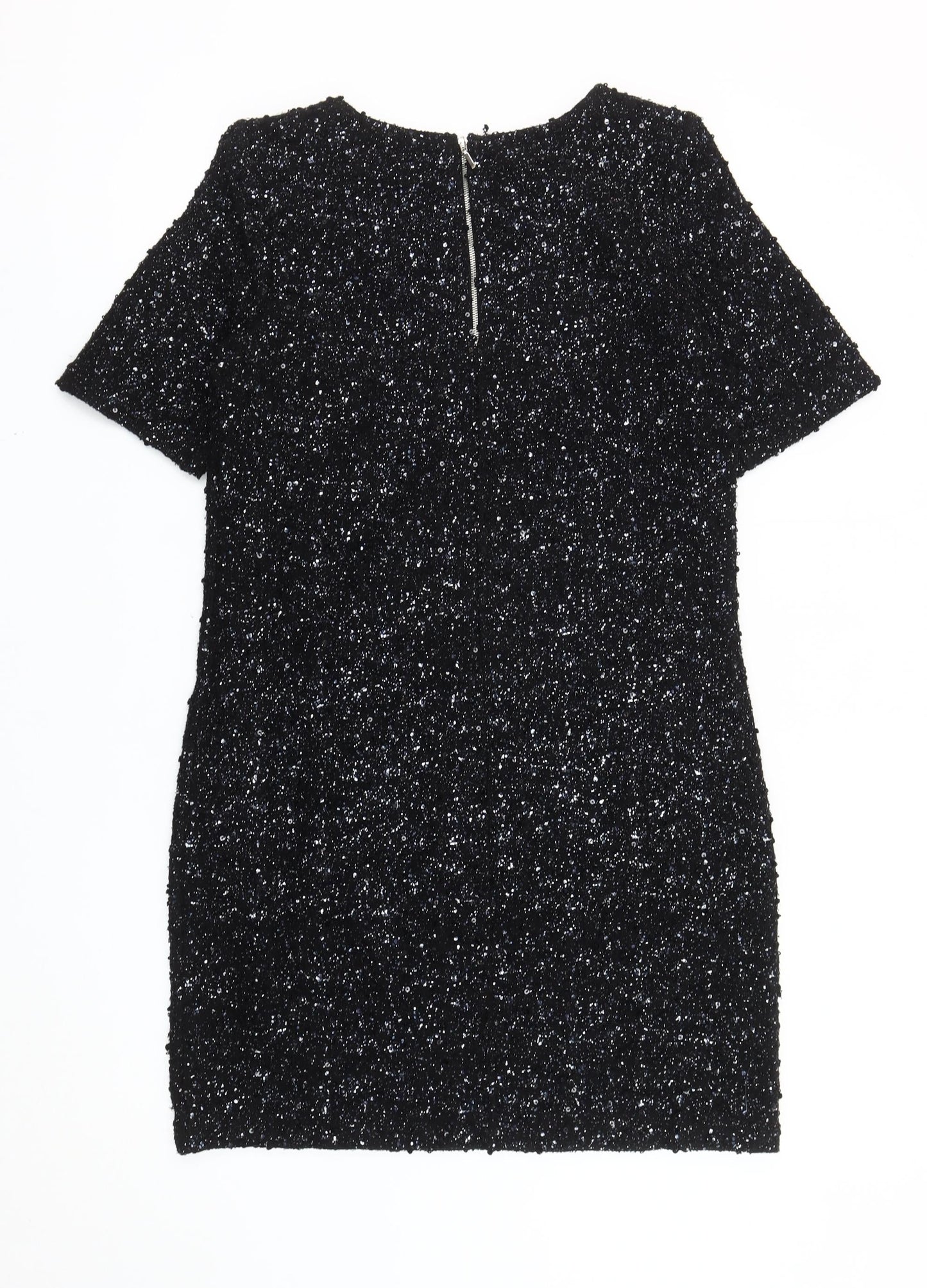 Oasis Women’s Black Sequin Sheath Short Sleeve Short Dress XS
