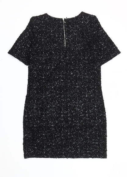 Oasis Women’s Black Sequin Sheath Short Sleeve Short Dress XS