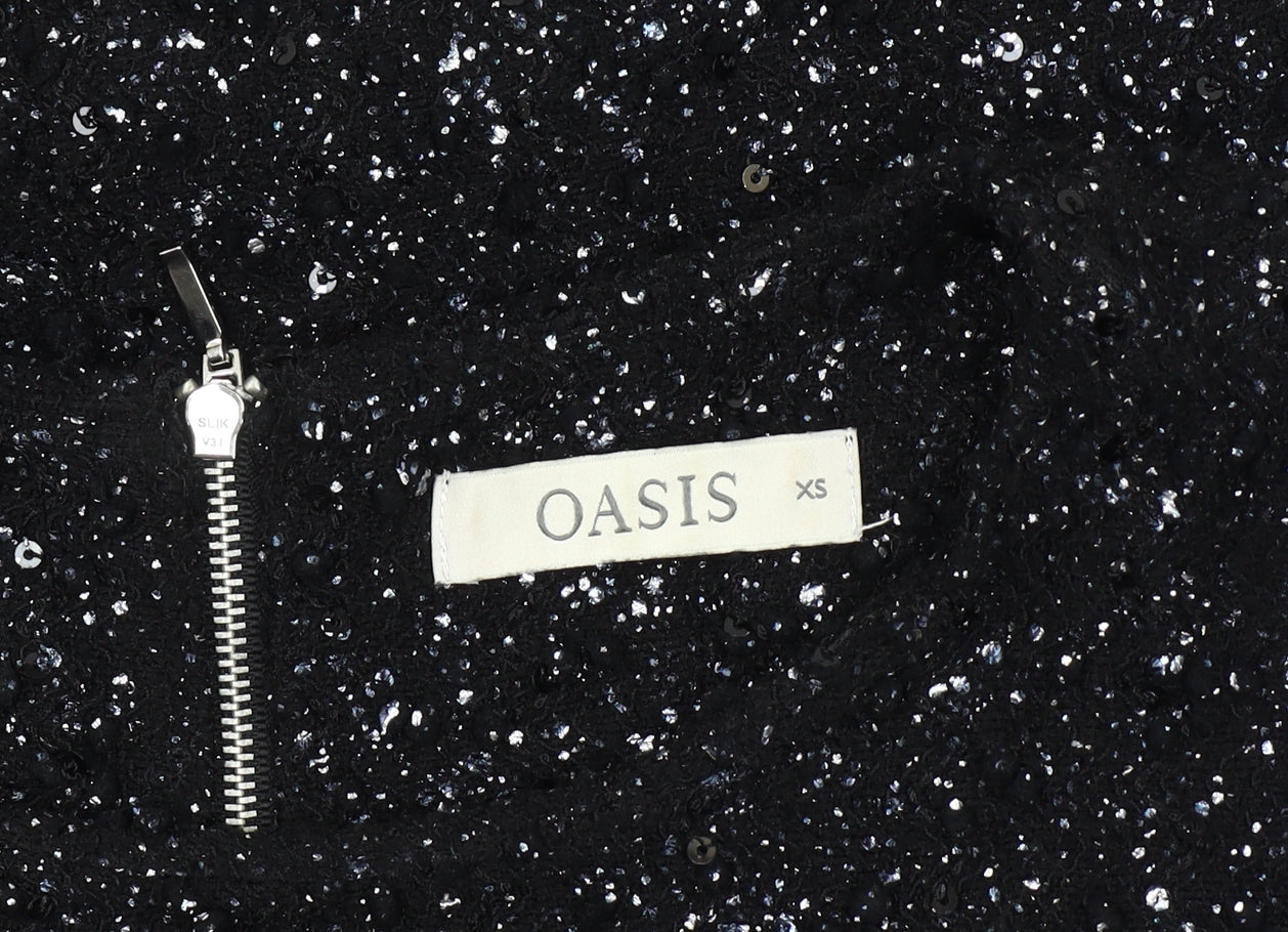 Oasis Women’s Black Sequin Sheath Short Sleeve Short Dress XS