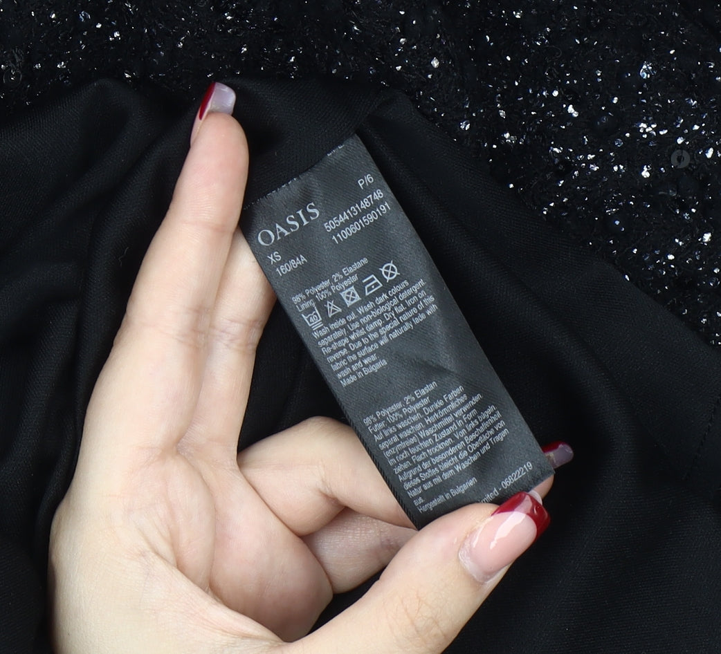 Oasis Women’s Black Sequin Sheath Short Sleeve Short Dress XS