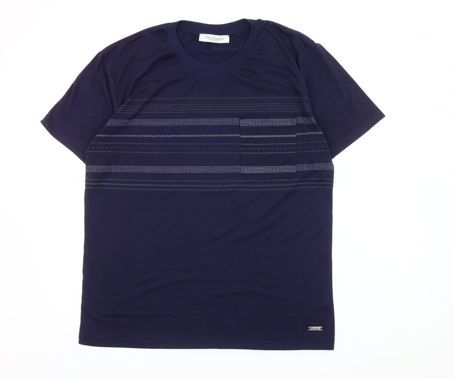 Trussardi Men’s Blue Striped Cotton Crew Neck T-Shirt Size M