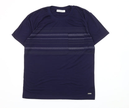 Trussardi Men’s Blue Striped Cotton Crew Neck T-Shirt Size M