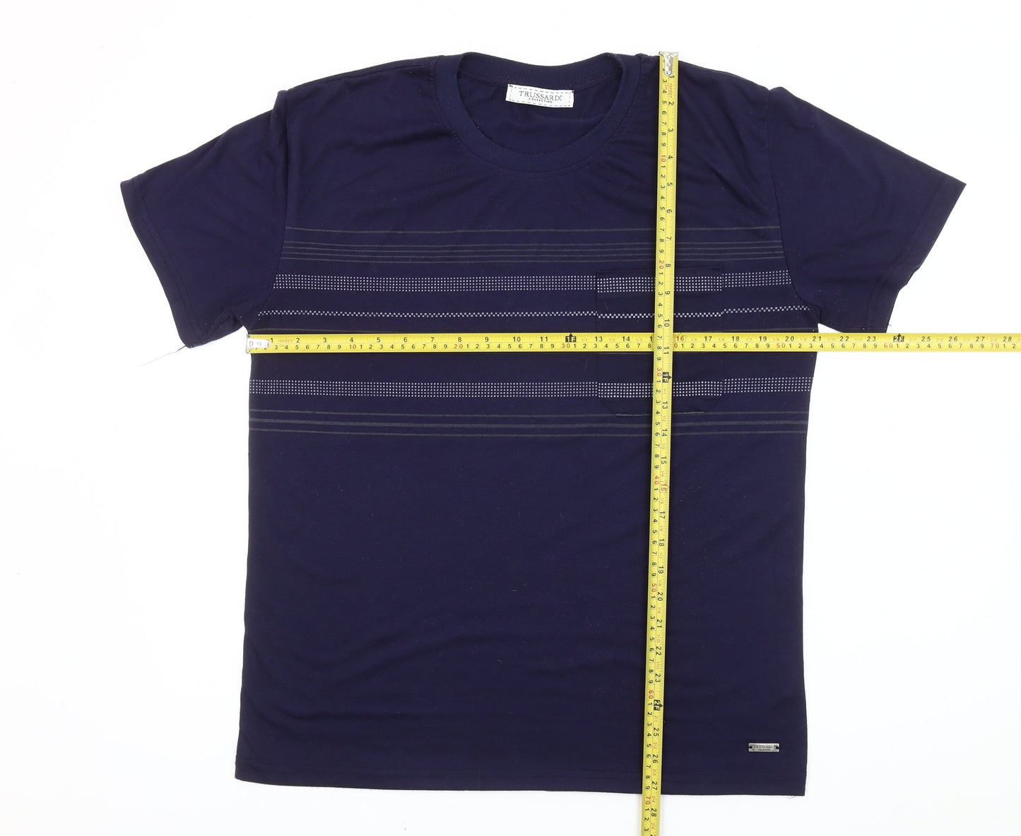 Trussardi Men’s Blue Striped Cotton Crew Neck T-Shirt Size M