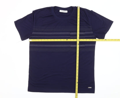 Trussardi Men’s Blue Striped Cotton Crew Neck T-Shirt Size M