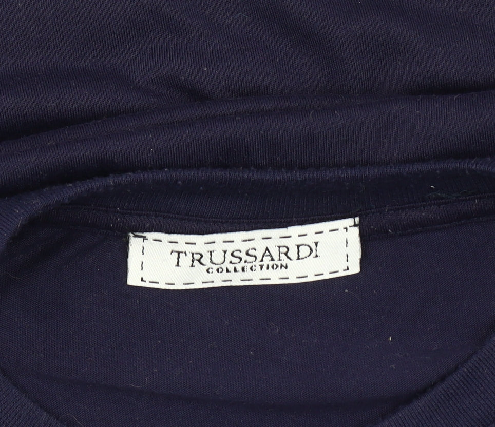 Trussardi Men’s Blue Striped Cotton Crew Neck T-Shirt Size M