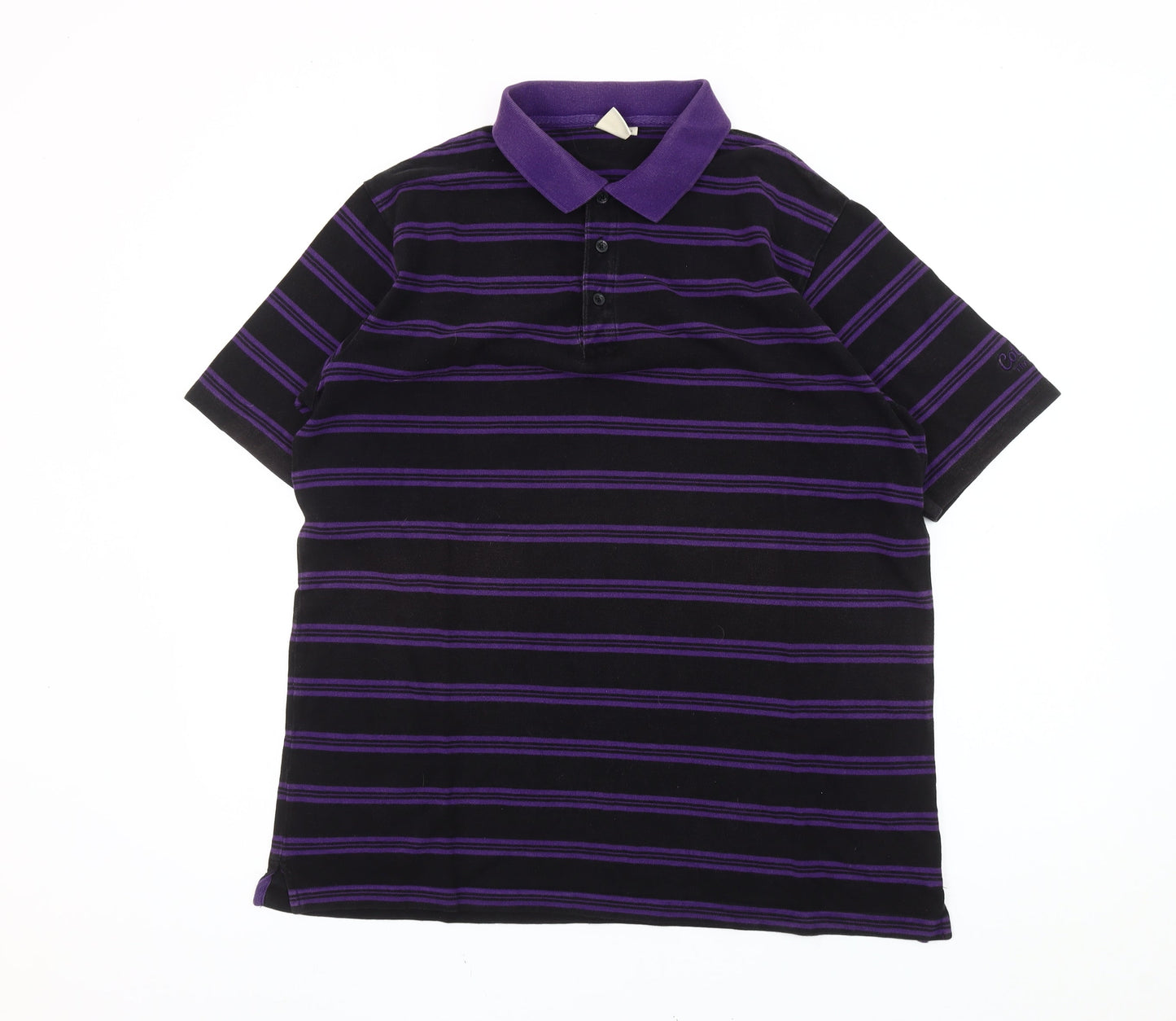 Cotton Traders Mens Purple Striped Polo Shirt XL Short Sleeve Casual