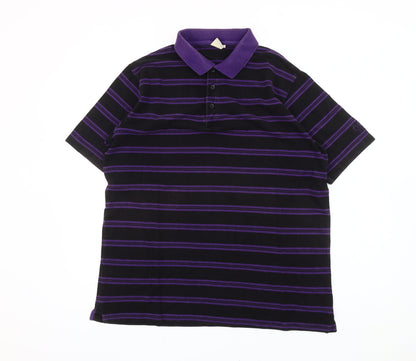 Cotton Traders Mens Purple Striped Polo Shirt XL Short Sleeve Casual