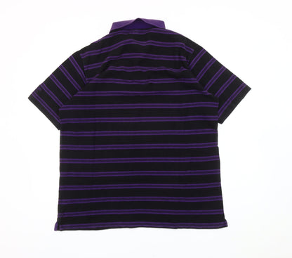 Cotton Traders Mens Purple Striped Polo Shirt XL Short Sleeve Casual