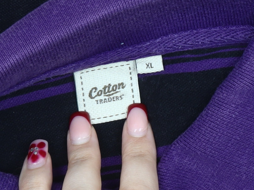 Cotton Traders Mens Purple Striped Polo Shirt XL Short Sleeve Casual