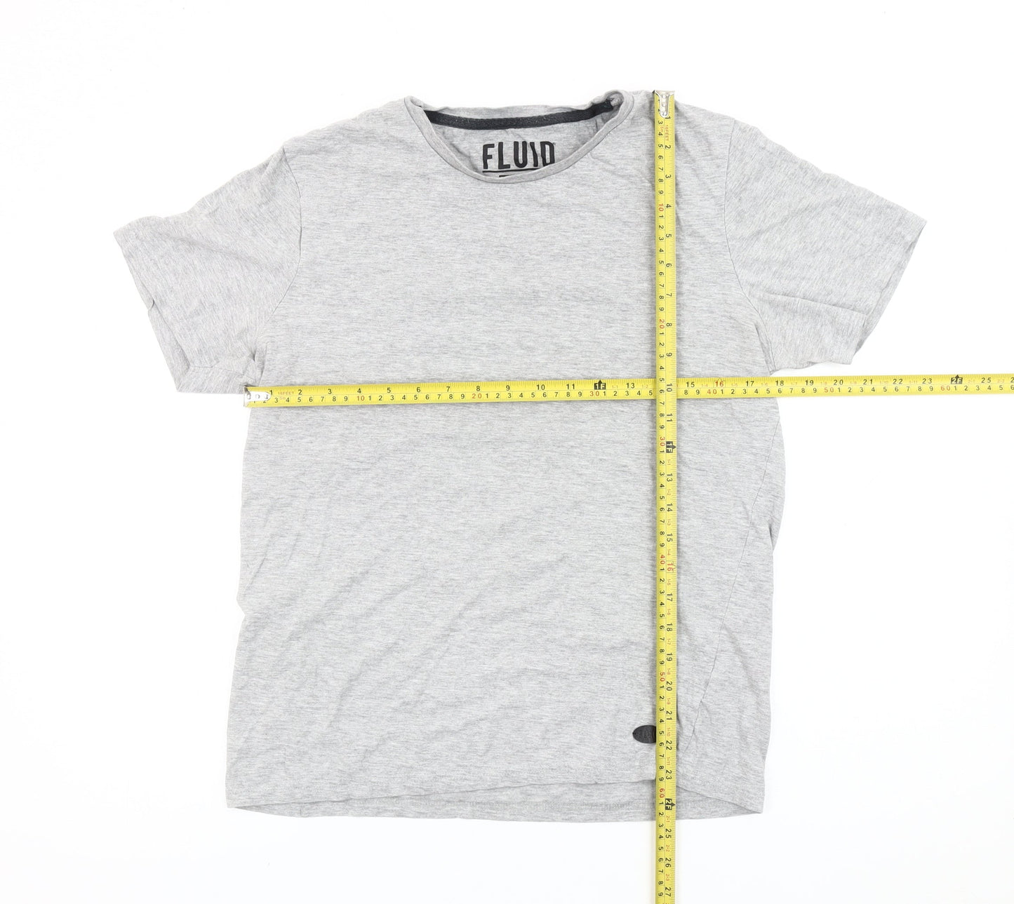 Fluid Mens Grey Medium Crew Neck Short Sleeve Cotton Blend T-Shirt