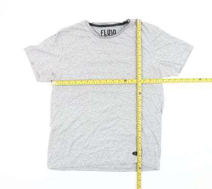 Fluid Mens Grey Medium Crew Neck Short Sleeve Cotton Blend T-Shirt