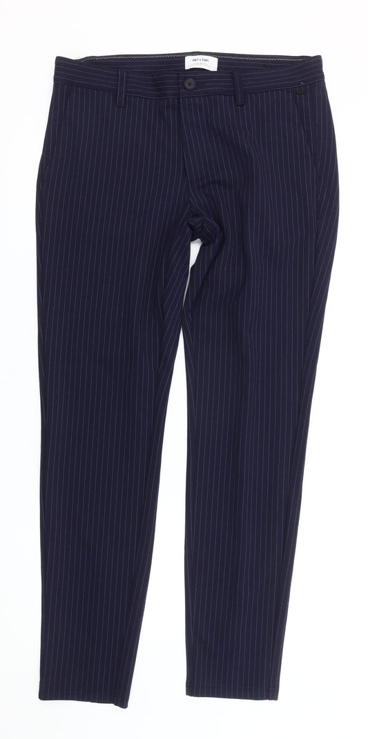 Only & Sons Mens Blue Pinstripe Slim Fit Dress Trousers W32 L32