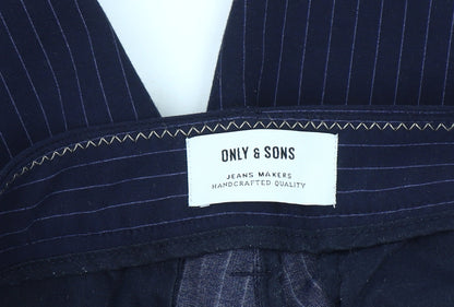 Only & Sons Mens Blue Pinstripe Slim Fit Dress Trousers W32 L32