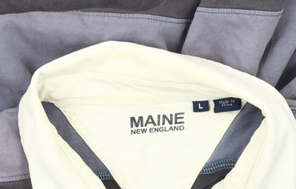 Maine New England Men’s Grey Blue Striped Polo Shirt Size L Cotton
