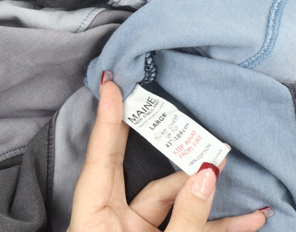 Maine New England Men’s Grey Blue Striped Polo Shirt Size L Cotton